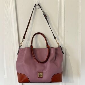 Dooney & Bourke Mauve Pebbled Leather Tote with Brown Trim